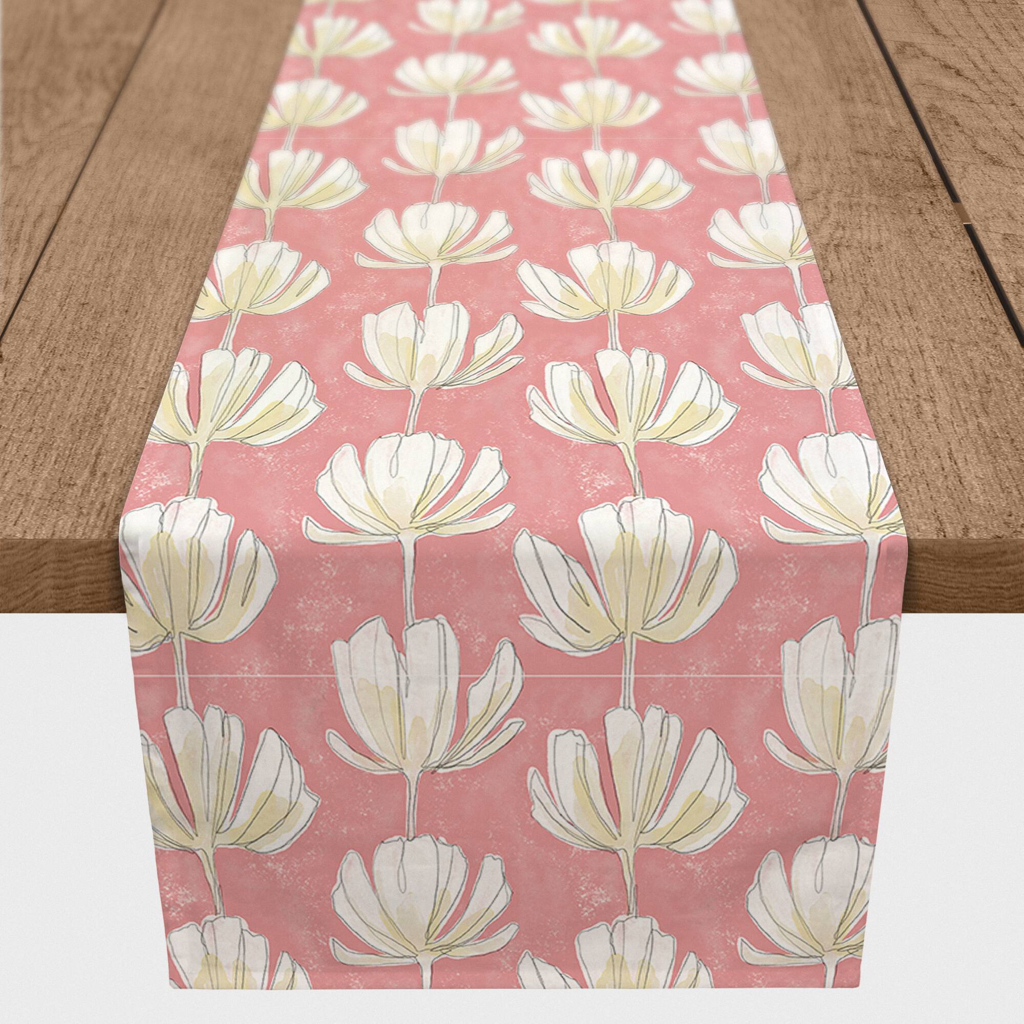 Pink Floral Pattern 16" x 72" Cotton Twill Runner